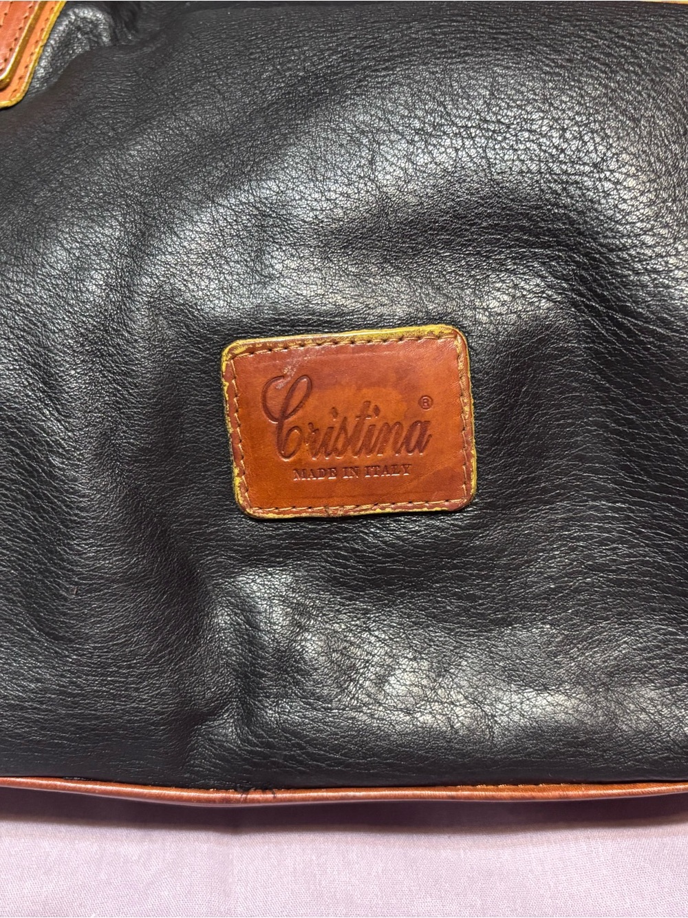 Christina Black Leather Handbag with Tan Leather Accents Vintage